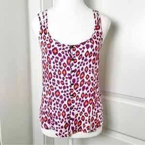 Garage Leopard Print Festival Blouse  Fuchsia Orange  XS  Boho Y2K Vibes